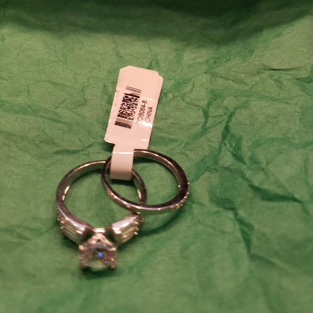 White Cubic Zirconia Rhodium Over Sterling Silver Engagement Ring Set SZ 8 - Picture 2 of 5